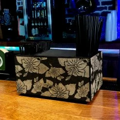 Cheapest 🔥 BarMan Wooden Bar Caddy - Rustic Hibiscus - Black 🎁 -barproducts Shop custom wood caddy HIB BLK WEB ACTION 700x700