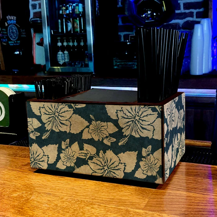 Cheap ✨ BarMan Wooden Bar Caddy - Rustic Hibiscus - Blue ❤️ 3 Cheap ✨ BarMan Wooden Bar Caddy - Rustic Hibiscus - Blue ❤️ - Image 3