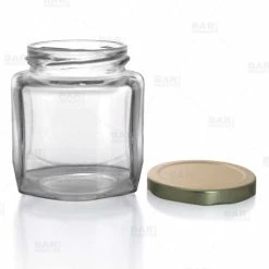 New 🌟 BarMan Oval Hexagon Glass Jar W/ Lid - 9 Oz 🌟 -barproducts Shop hexagon glass jar opened 700x700