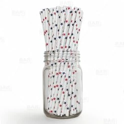 Brand new ???? BarMan BarConic® "Eco-Friendly" Paper Straws - 7 3/4" American Stars - Packs Of 100 ????